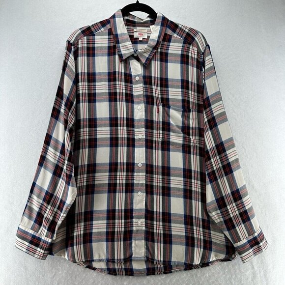 Levi's Shirt Womens 2XL Boyfriend Fit Plaid Button Front Long Sleeve - Picture 1 of 11
